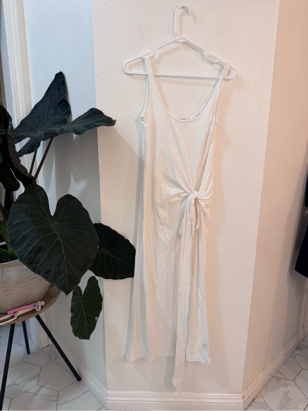 Vince Pima Cotton White Tie-Front Sleeveless Maxi Dress Summer Relaxed Fit $198